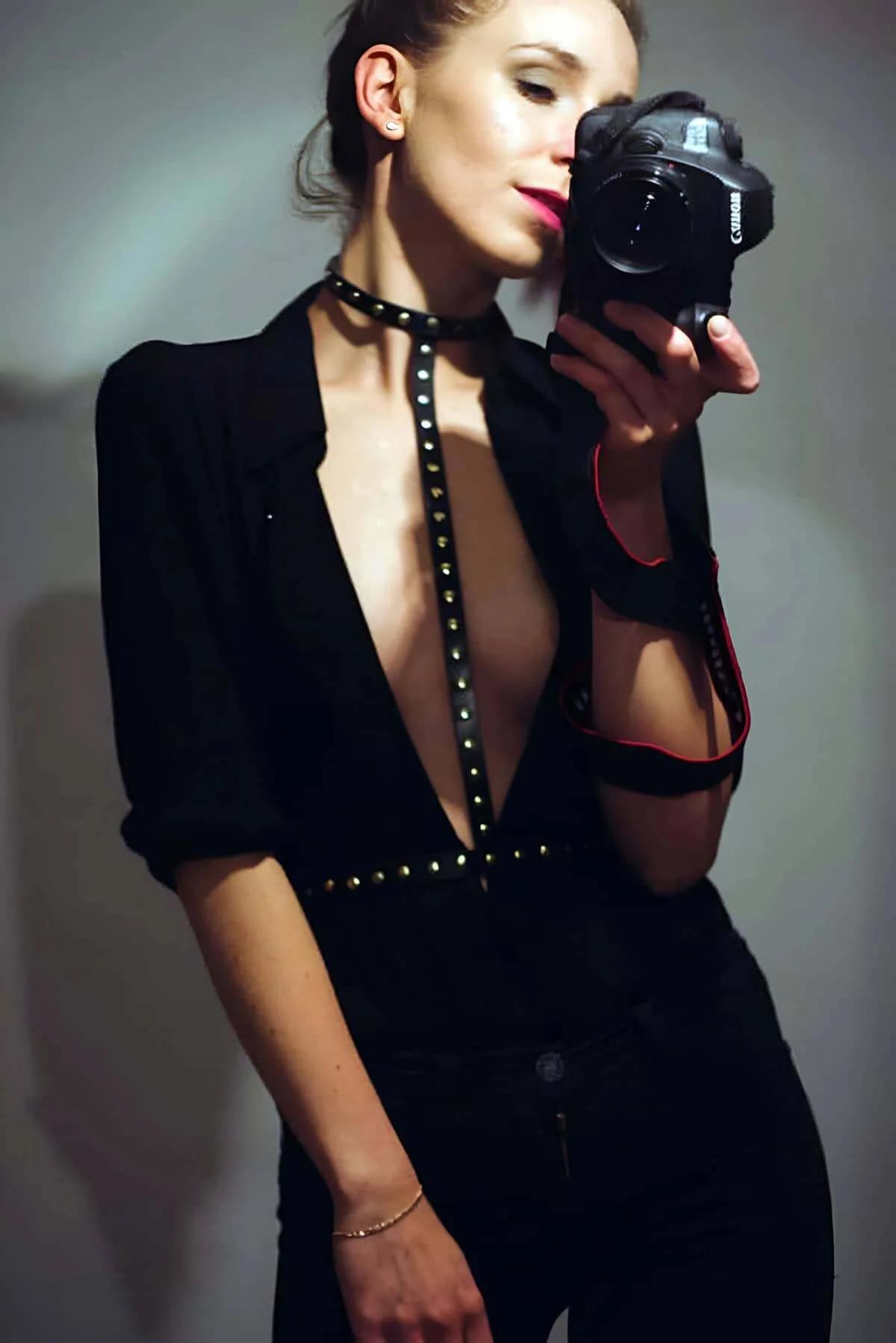 Studded Faux Leather Chest Harness – Adjustable Body Accessory