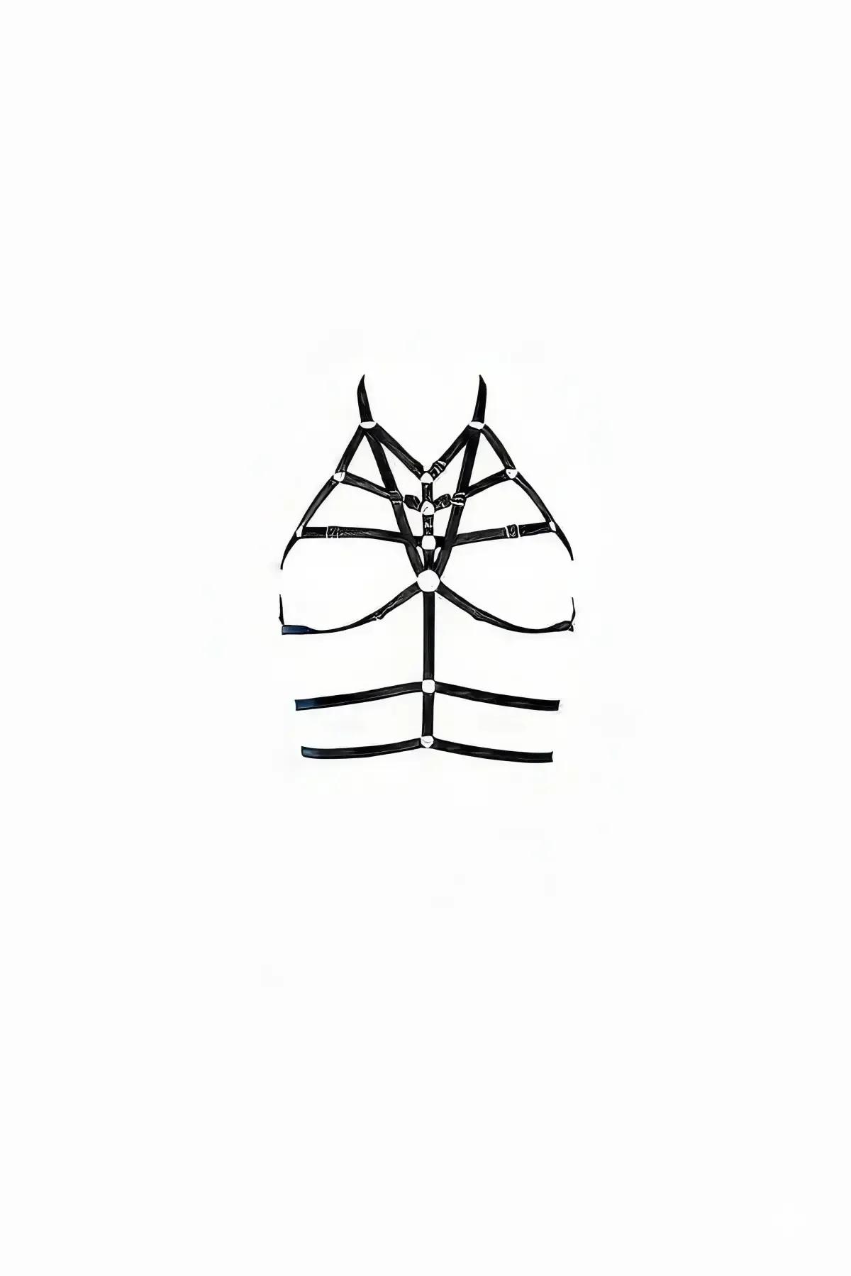 Chest Harness Bra with Caged Halter Neck Design
