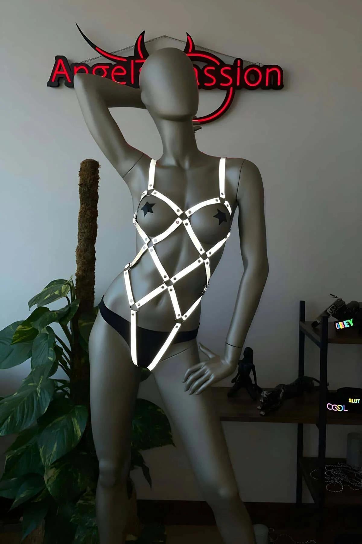 Reflective Full Body Harness Lingerie - Adjustable Fit