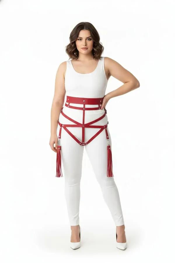 Red Faux Leather Body Harness with Detachable Tassels