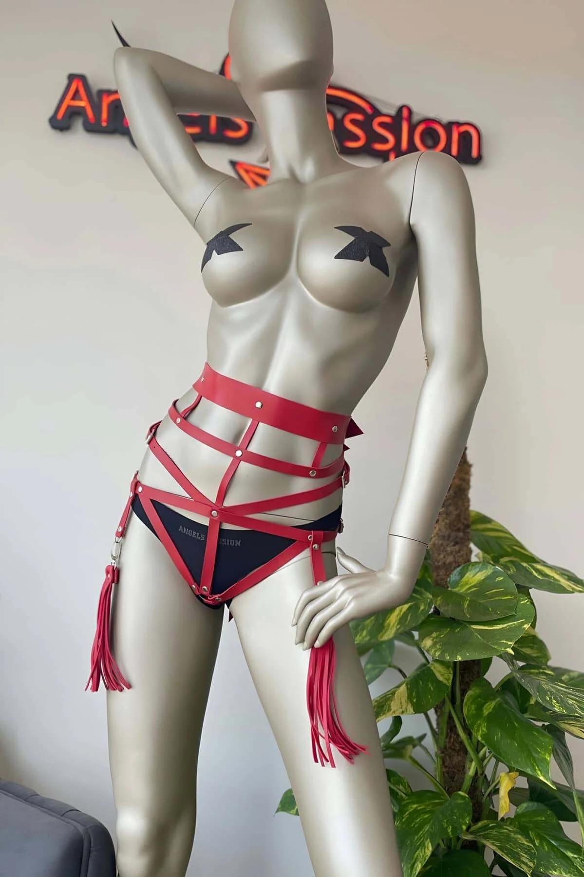 Red Body Harness with Adjustable Straps & Tassels