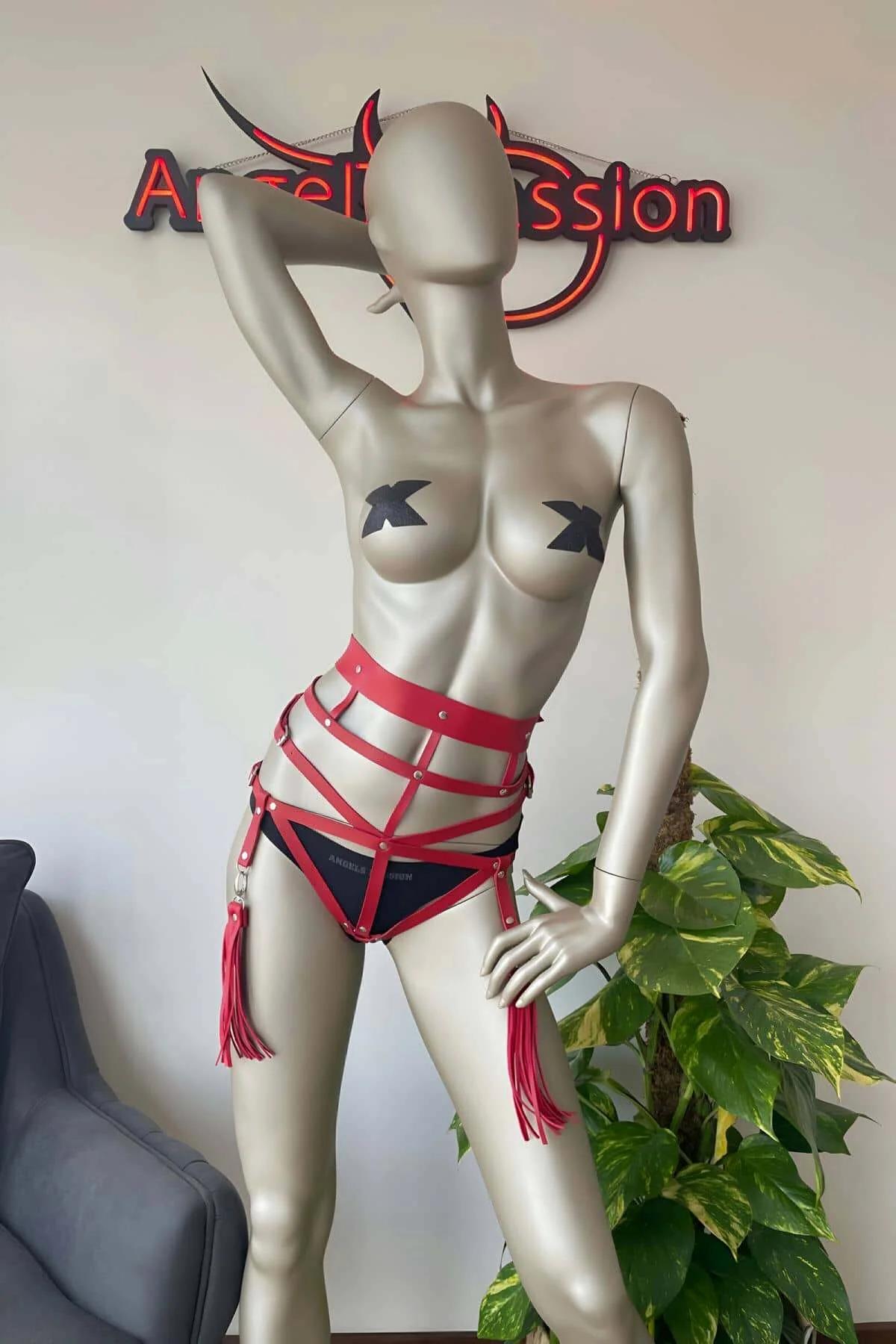 Red Body Harness with Adjustable Straps & Tassels
