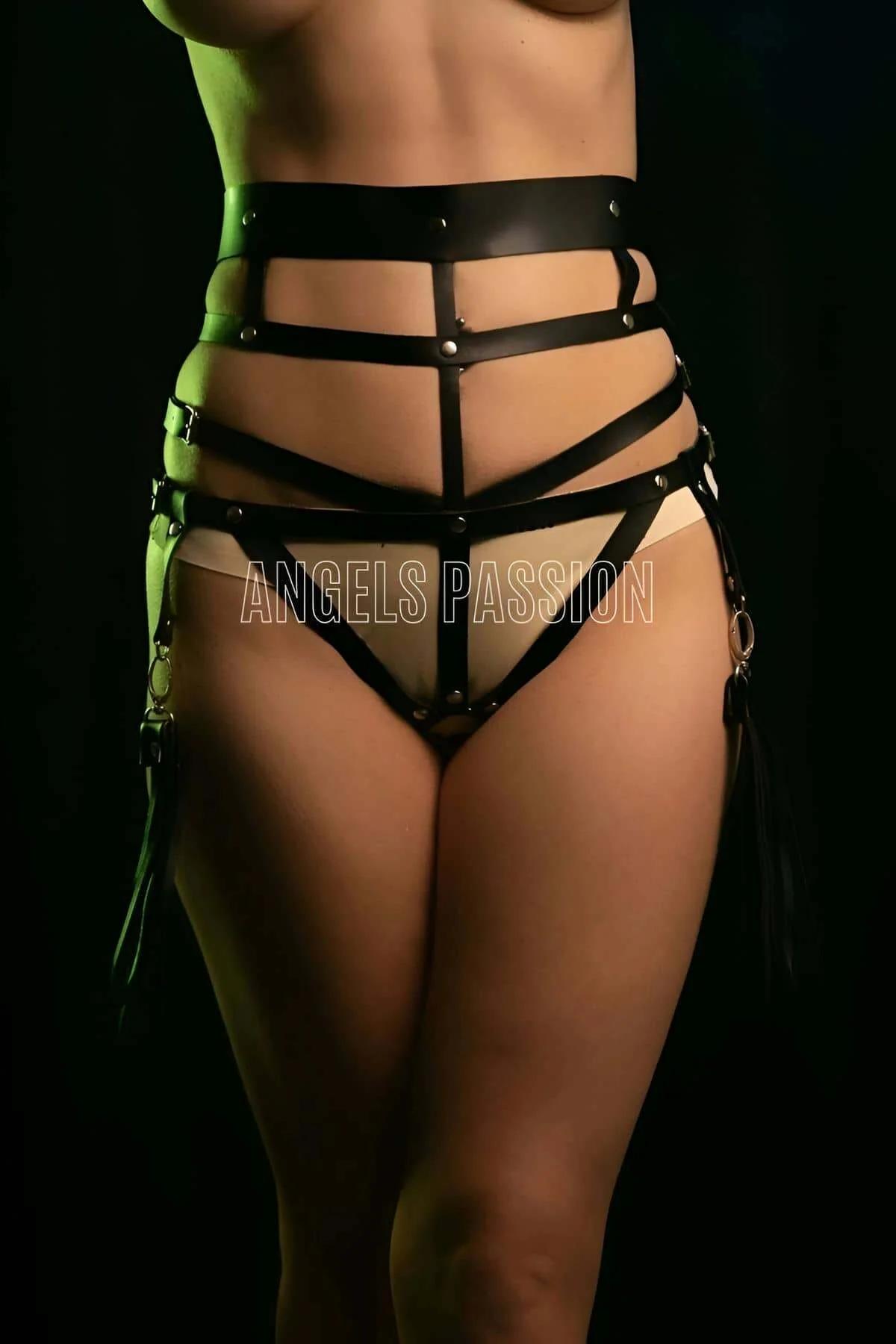 Adjustable Faux Leather Body Harness Panty with Tassel Details