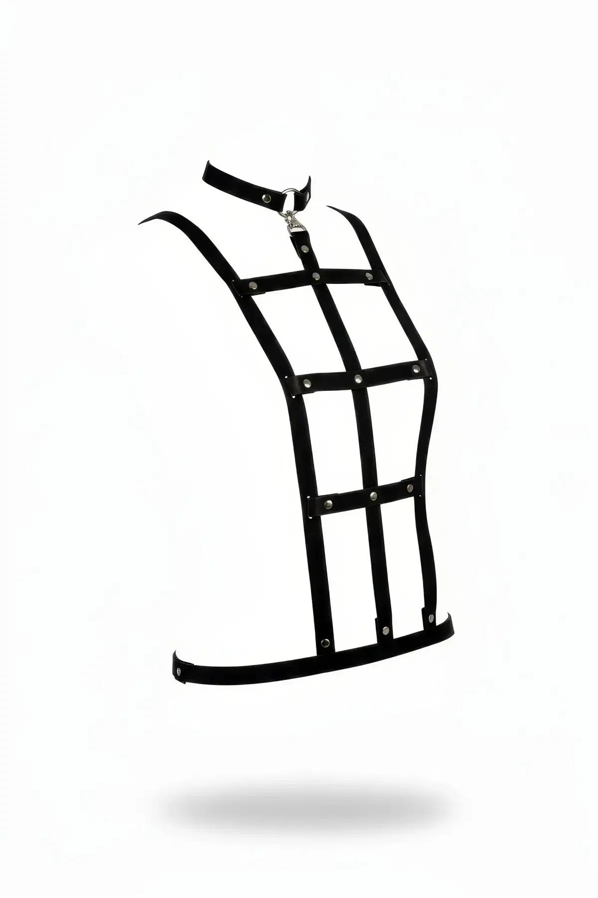 Black Faux Leather Cage Body Harness with Stud Details