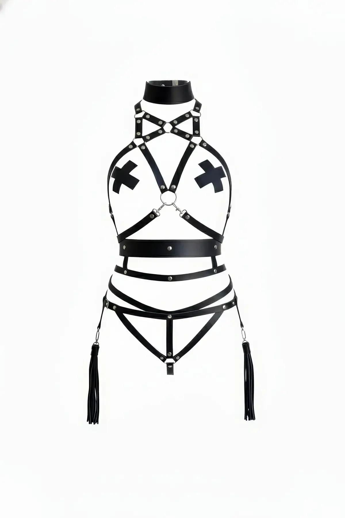 Full Body Harness with High Collar and Chest Cross Straps