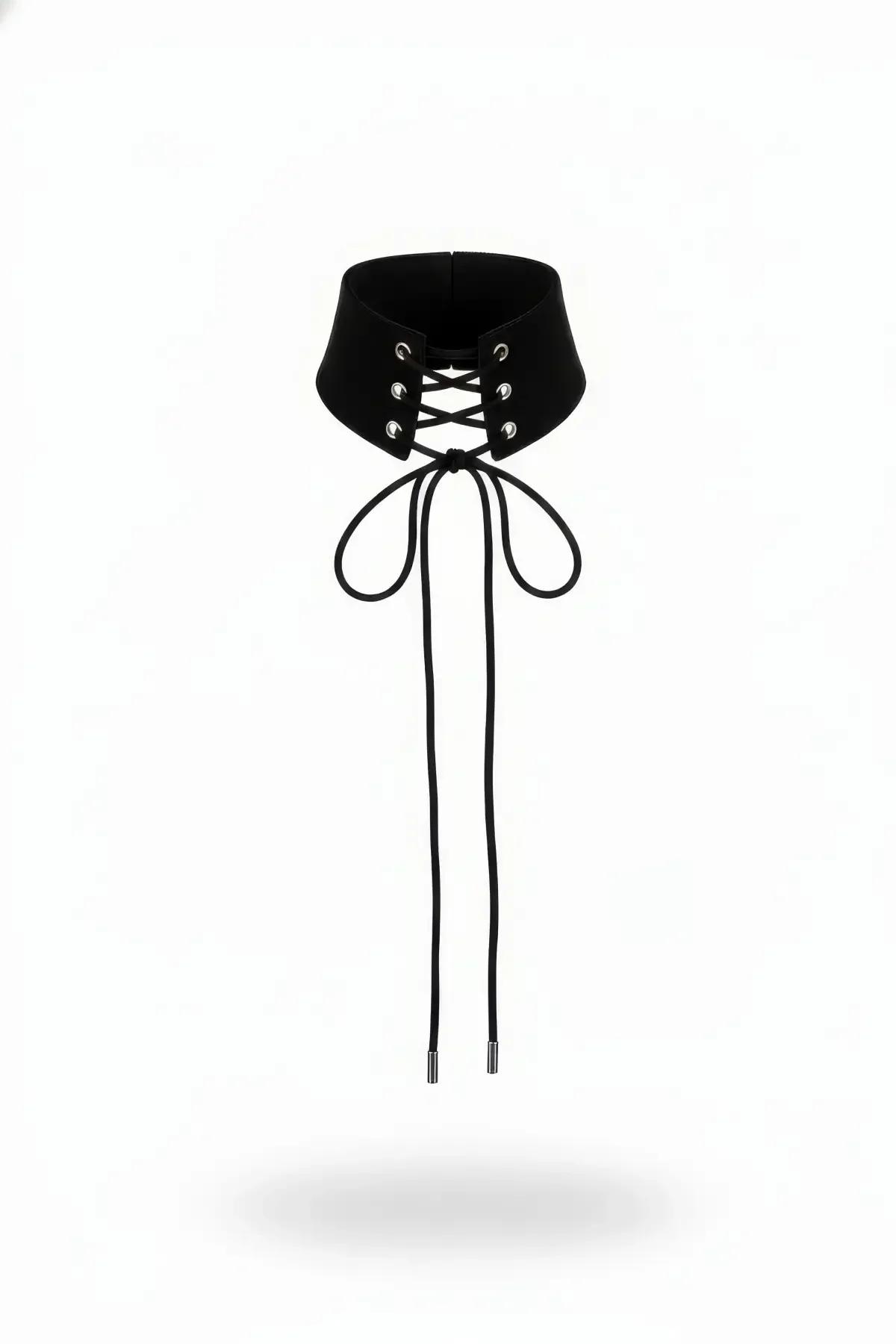 Wide Choker with Corset Lace-Up Detail