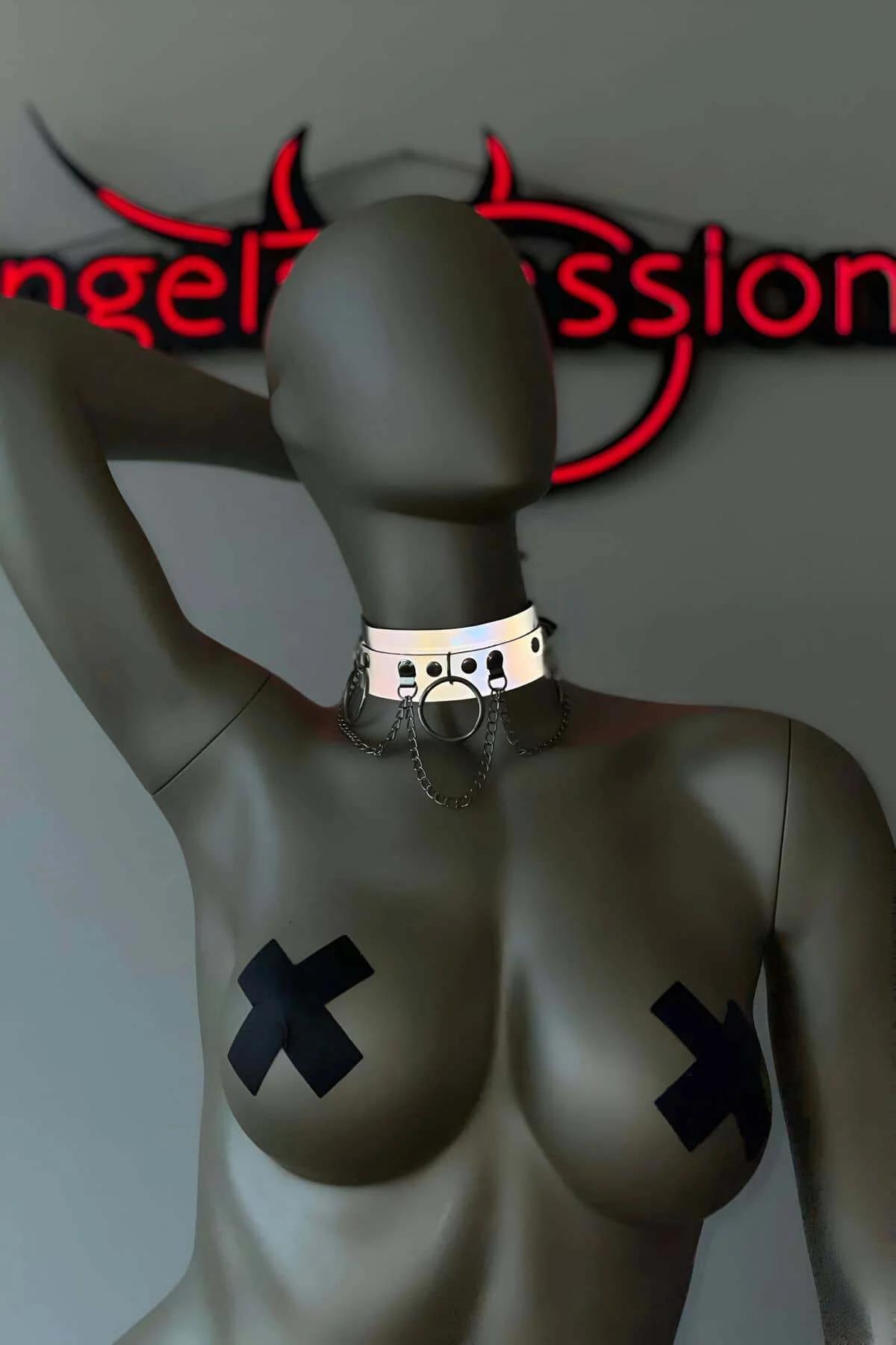 Reflective Choker Collar with O-Ring & Chain