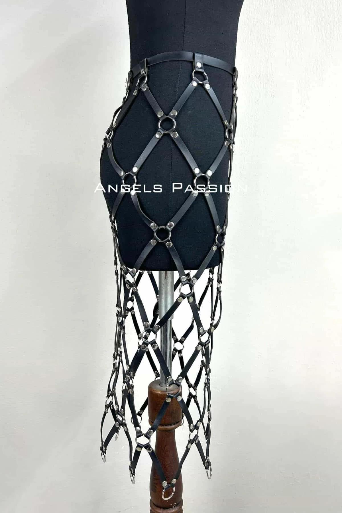 Harness Skirt: Adjustable Leather Grid Midi Skirt for Women