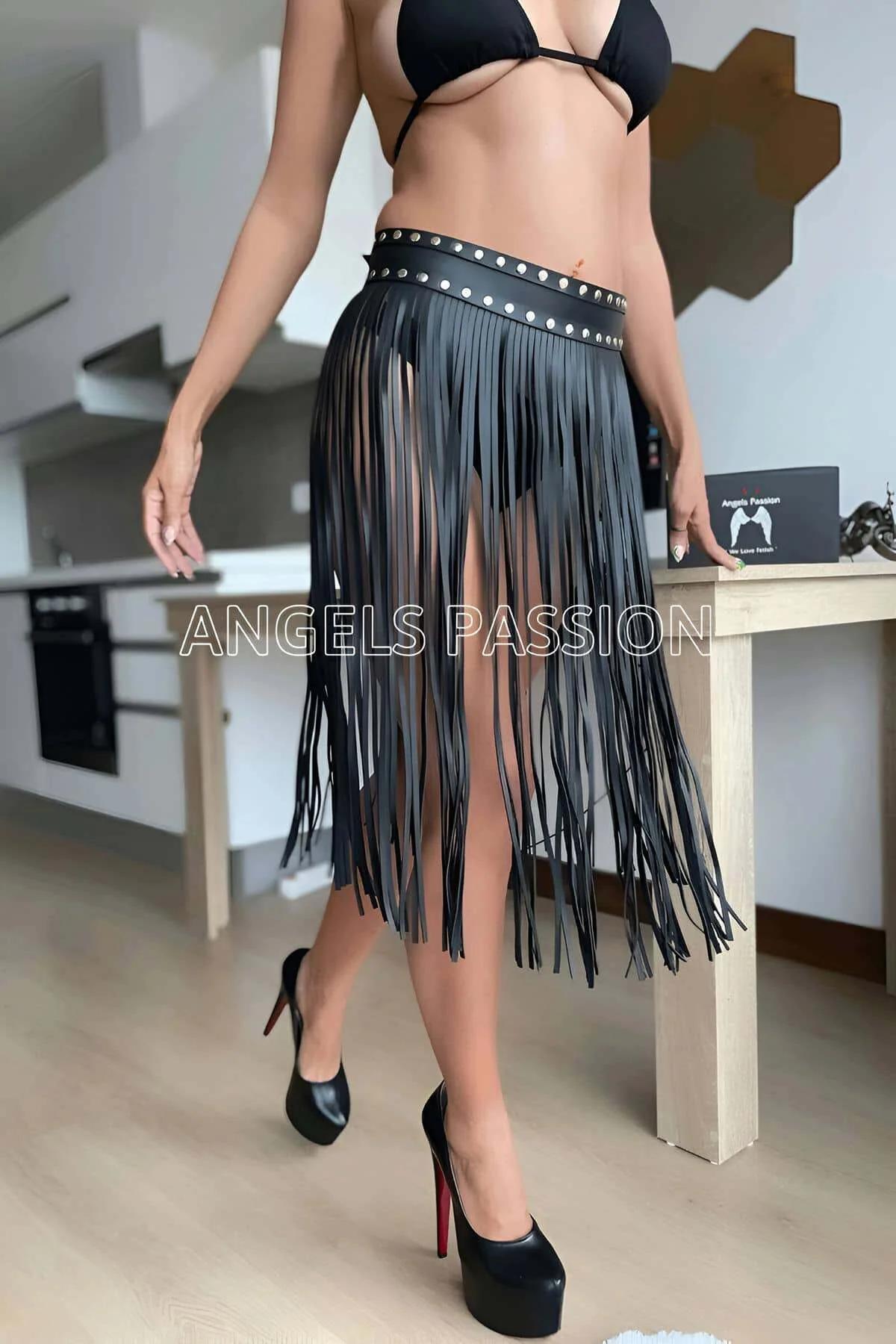 Fringe Skirt: Studded Faux Leather Tassel Mini Skirt