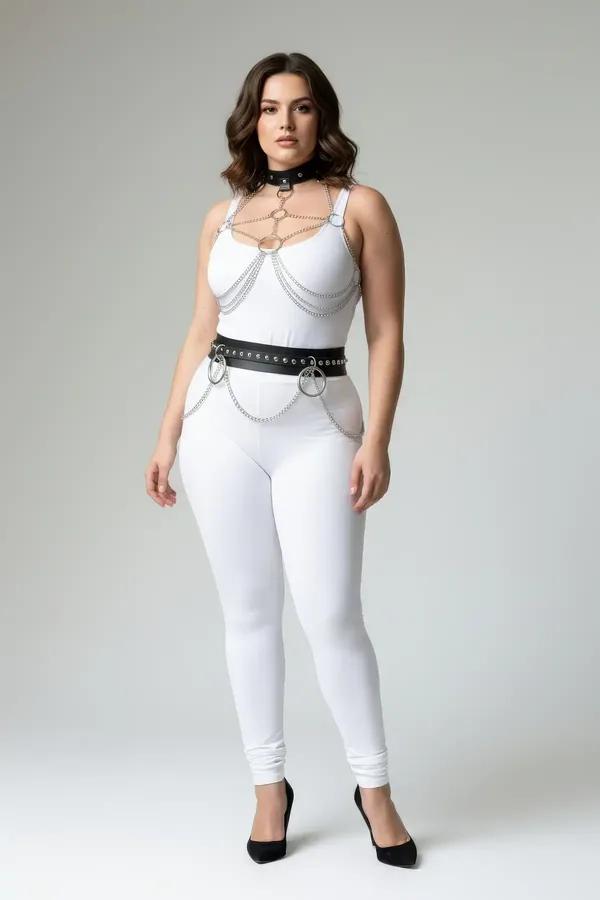 Plus Size Faux Leather Chain Body Harness & Belt Set