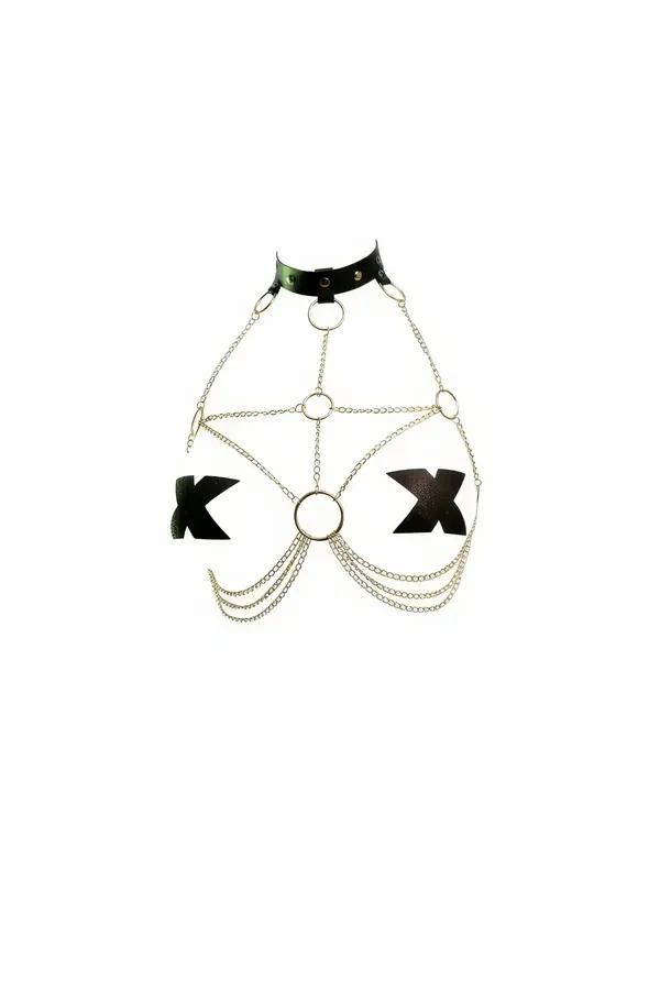 Black Chain & X-Detail Body Harness with Choker