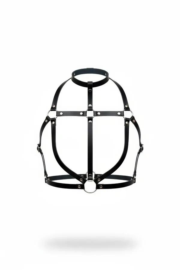 Caged Faux Leather Body Harness with Choker & O-Rings
