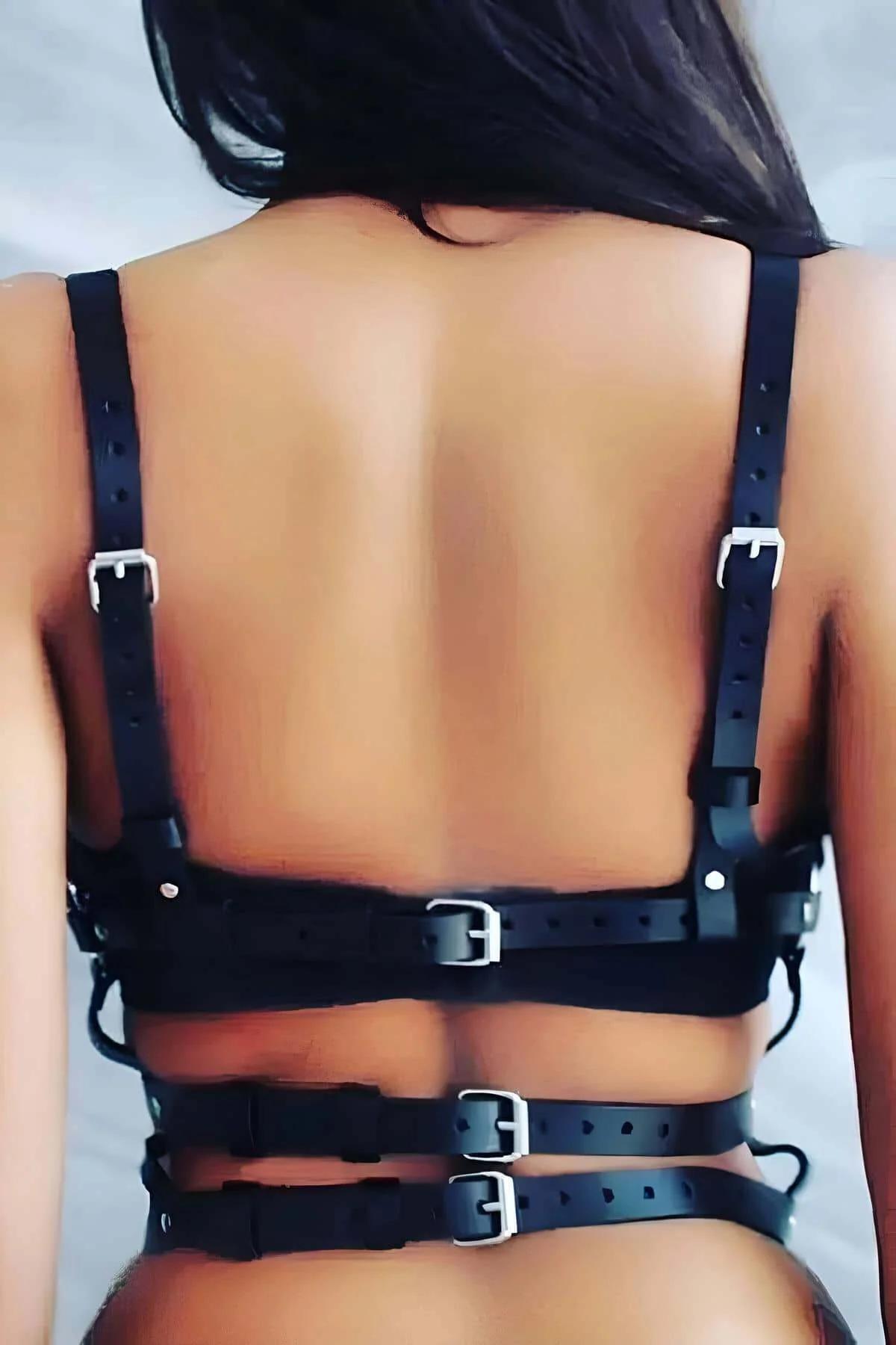Women's Adjustable Faux Leather Body Harness Accessory