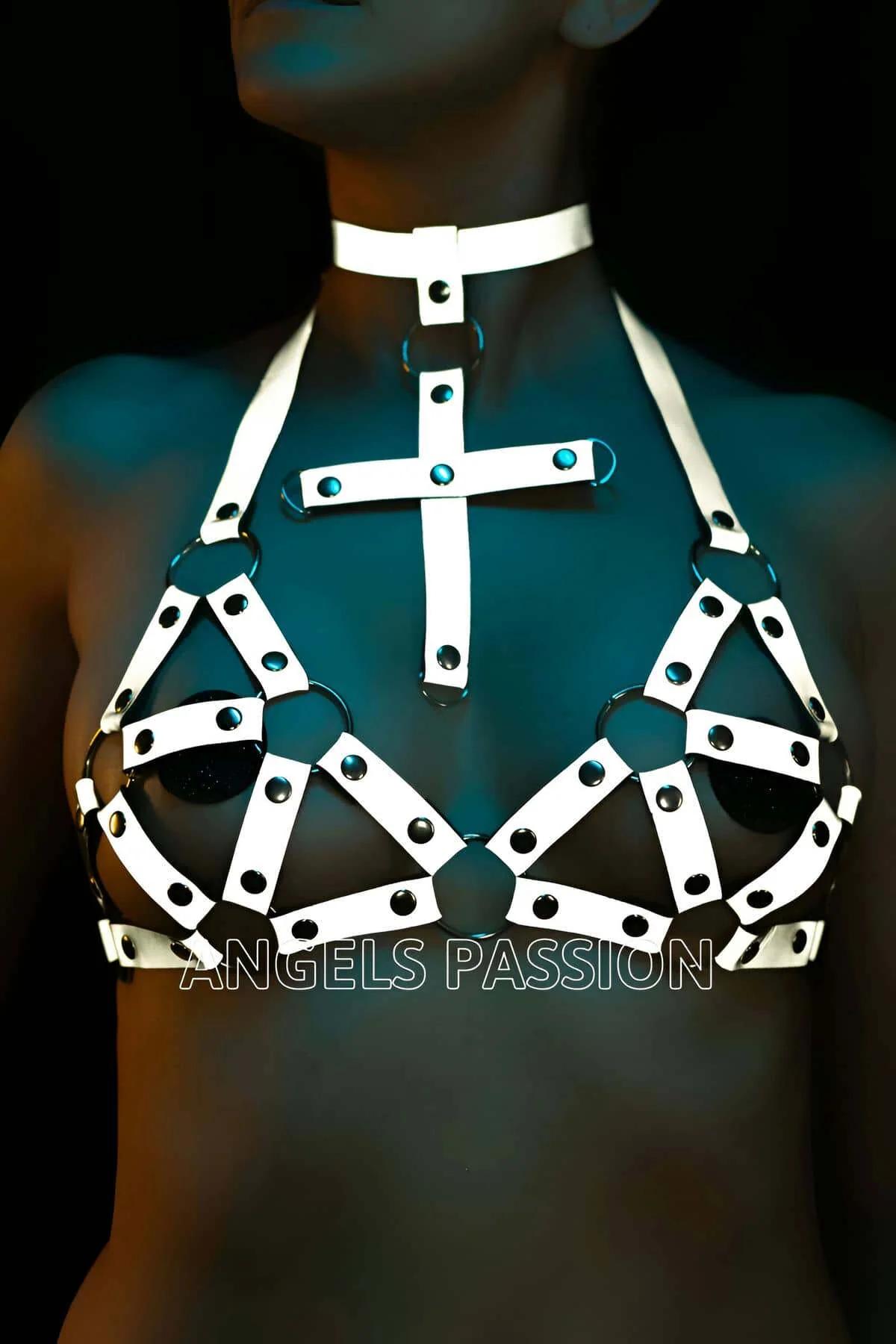 Reflective Lingerie Bra & Thong Harness Set – Dazzling Nightwear