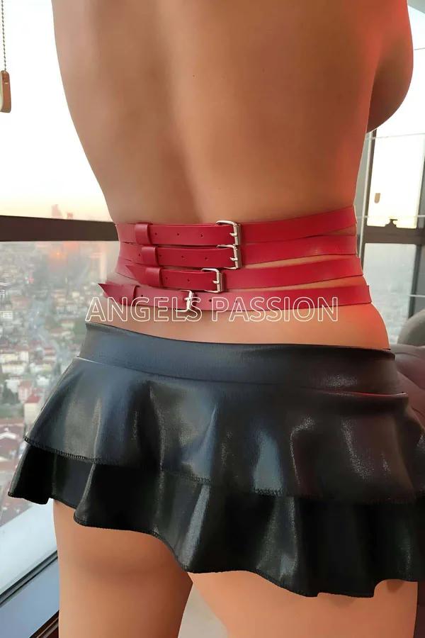 Faux Leather Harness Belt - Adjustable Red Waist Accessory