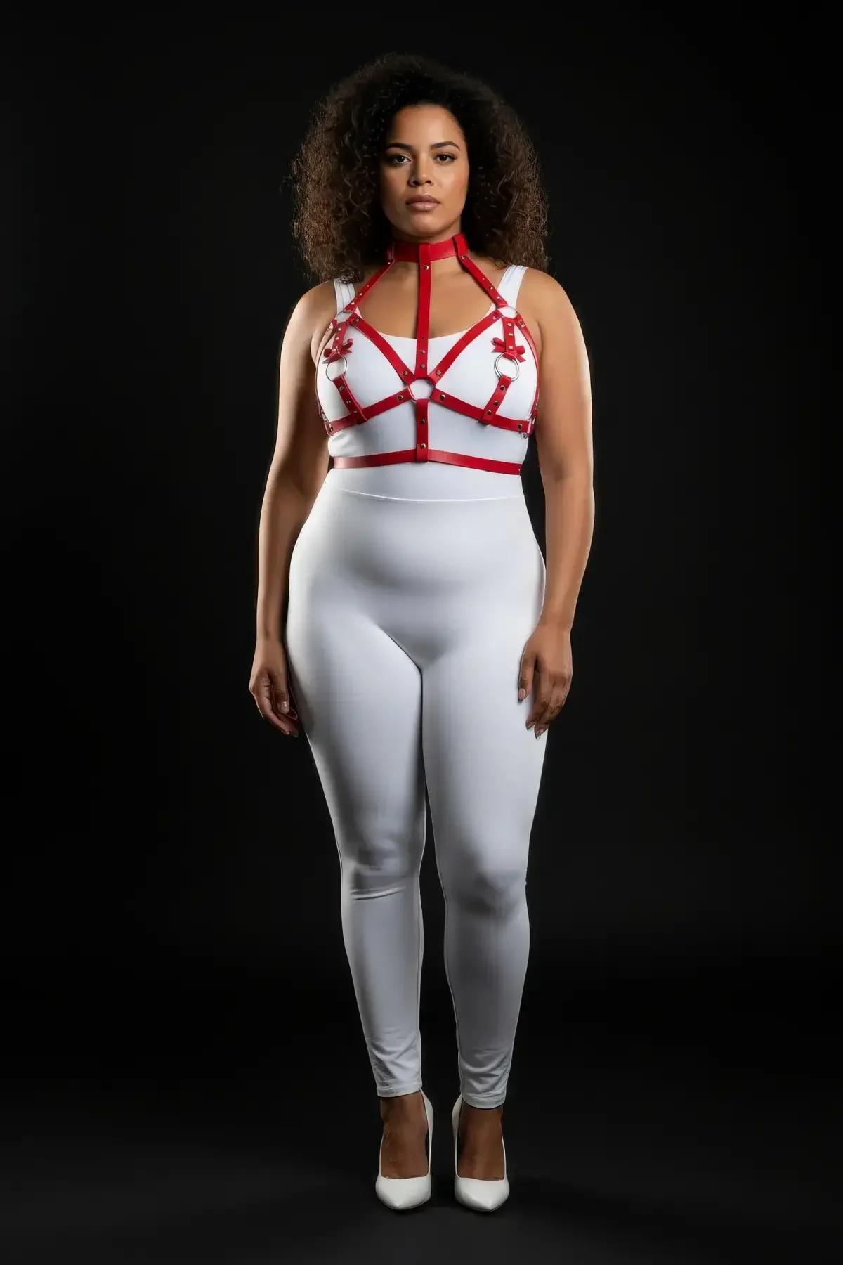 Red Strappy Harness with O-Ring Detail