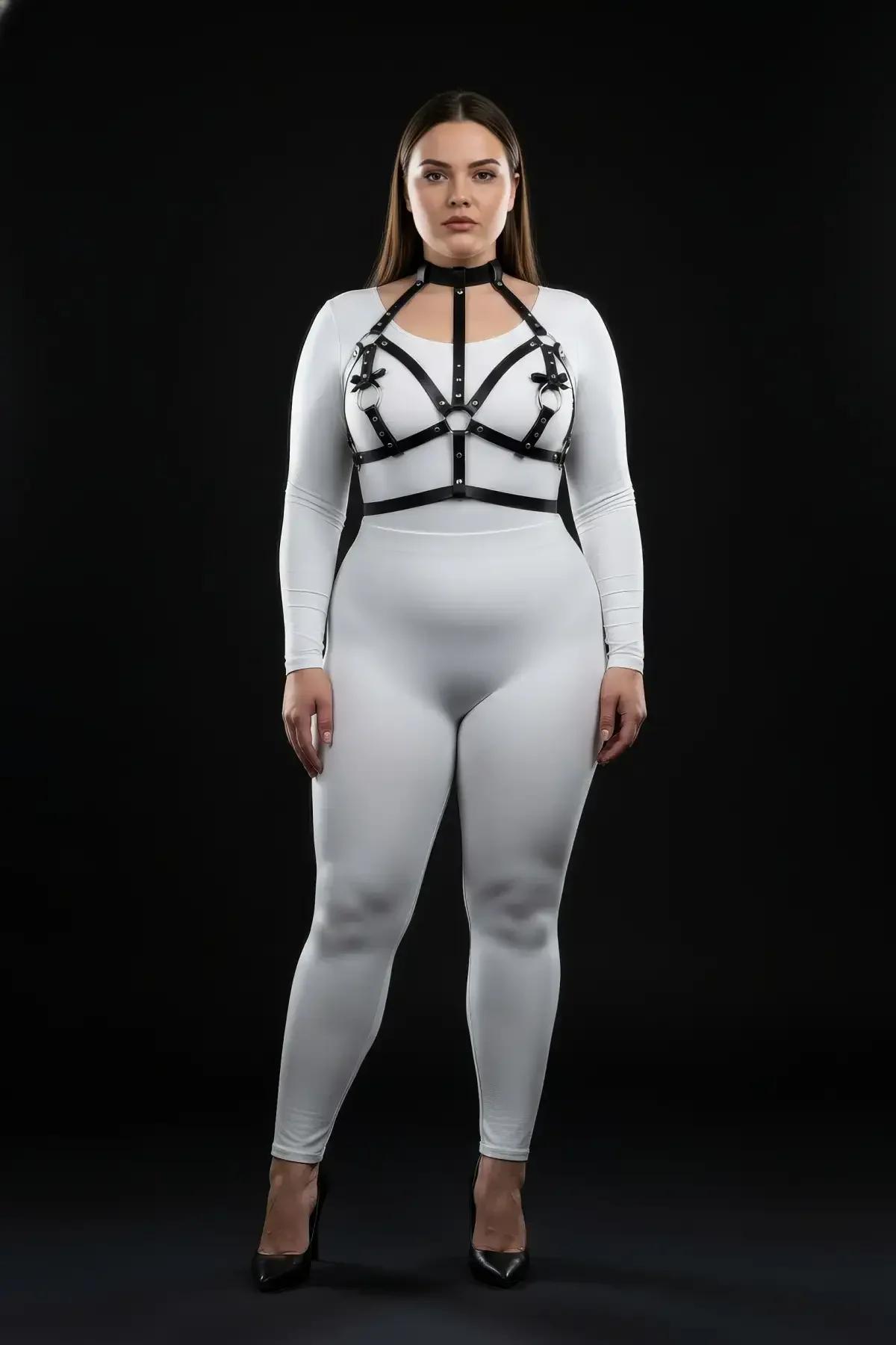 Strappy Black Harness with Choker Neck Collar