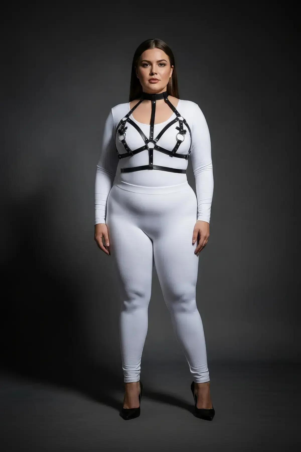 Strappy Black Harness with Choker Neck Collar