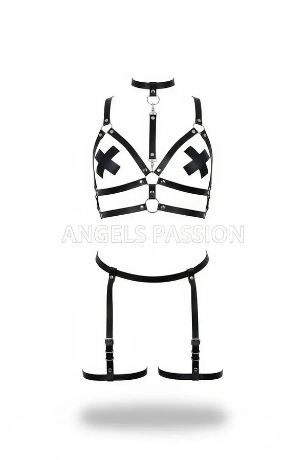Full Body Harness with Cross Bust and Detachable Garter