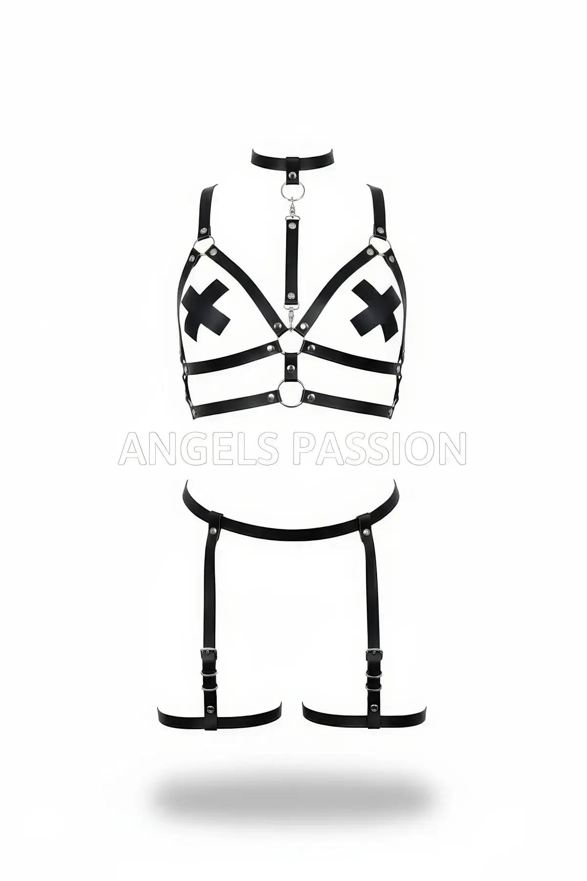 Full Body Harness with Cross Bust and Detachable Garter