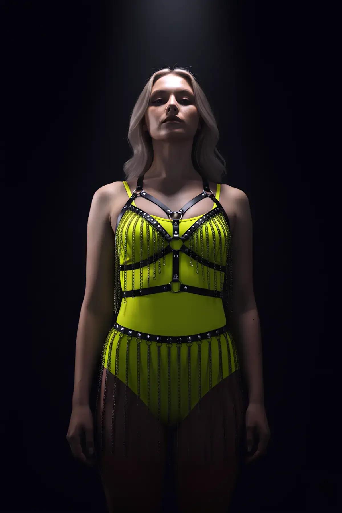 Chain Body Harness Set - Adjustable Faux Leather Festival