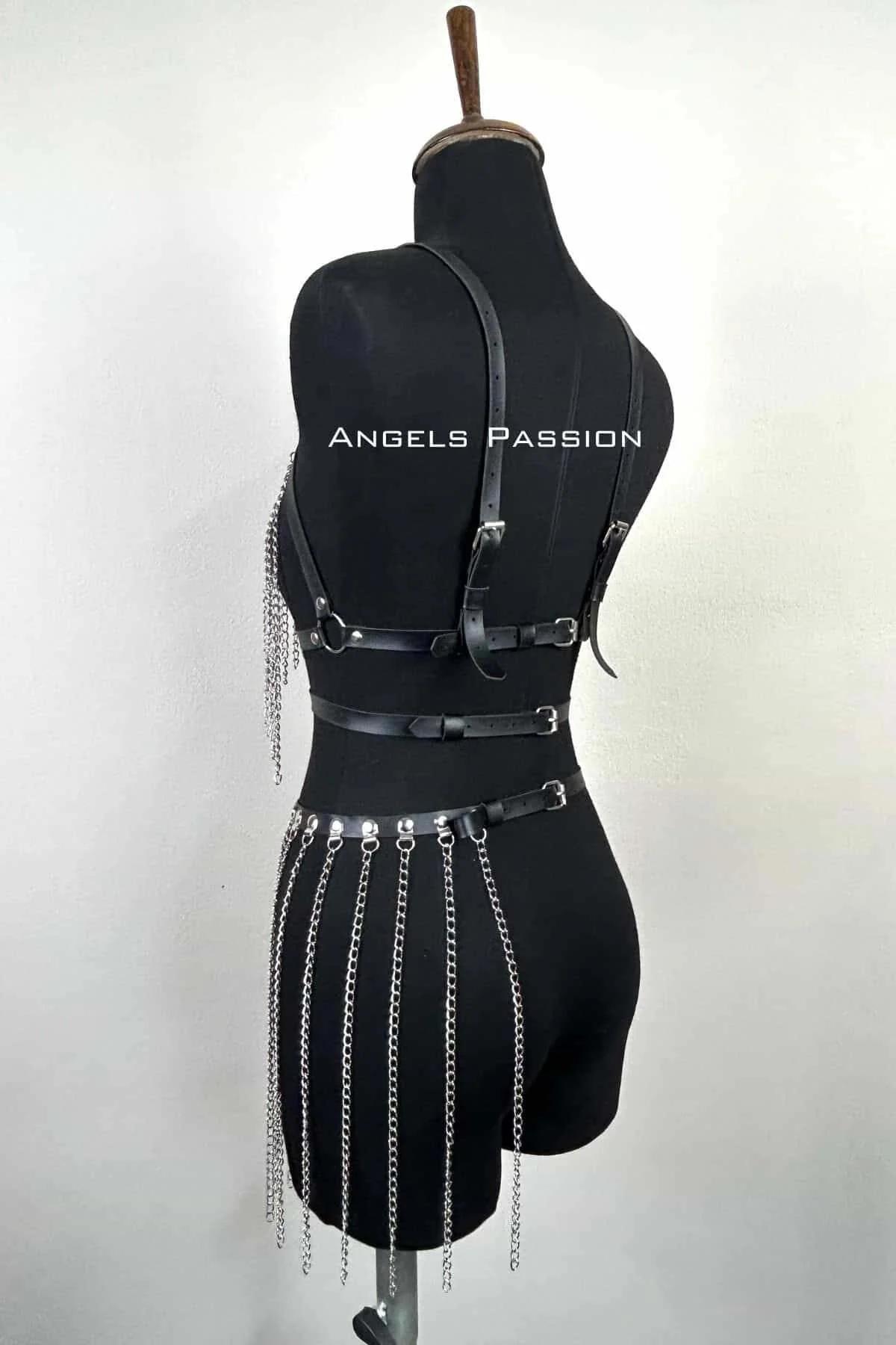 Chain Body Harness Set - Adjustable Faux Leather Festival