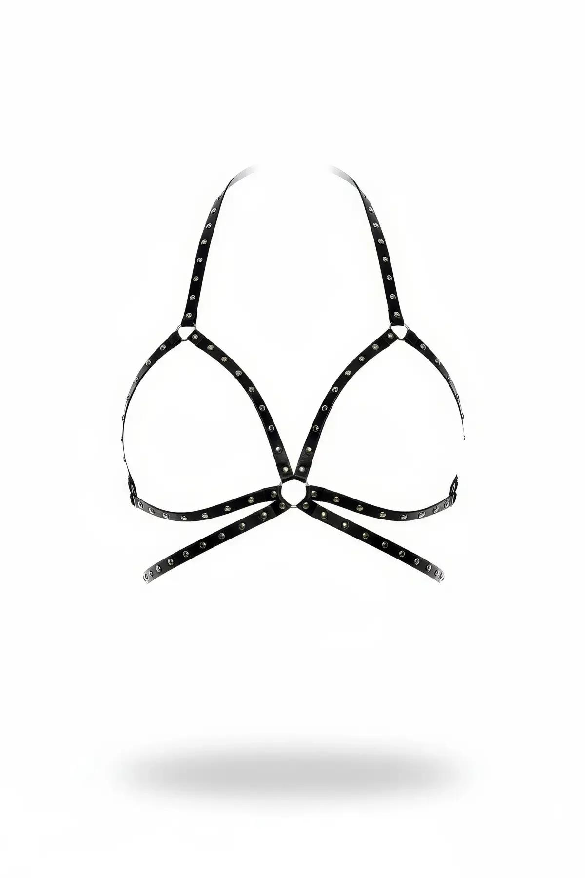 Studded Faux Leather Halter Bra Harness