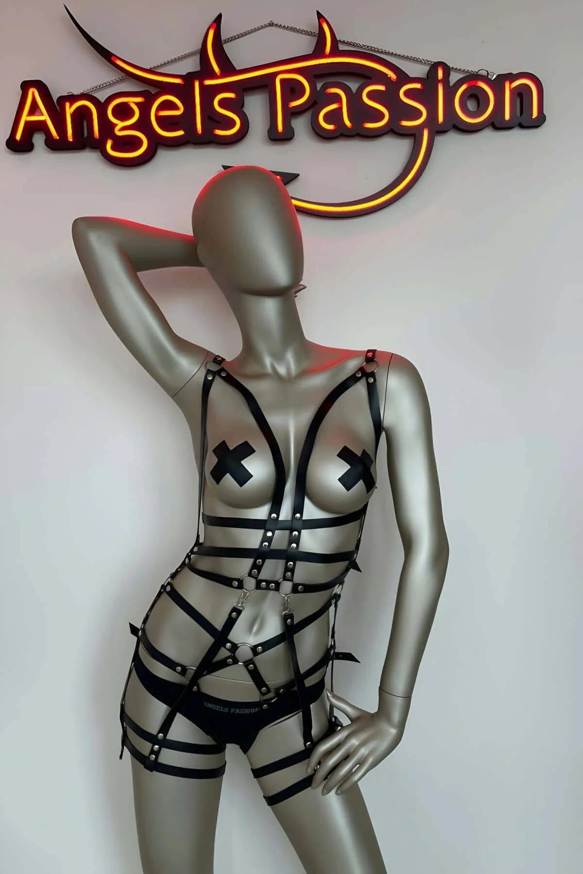 Erotic Body Harness Adjustable Faux Leather Design