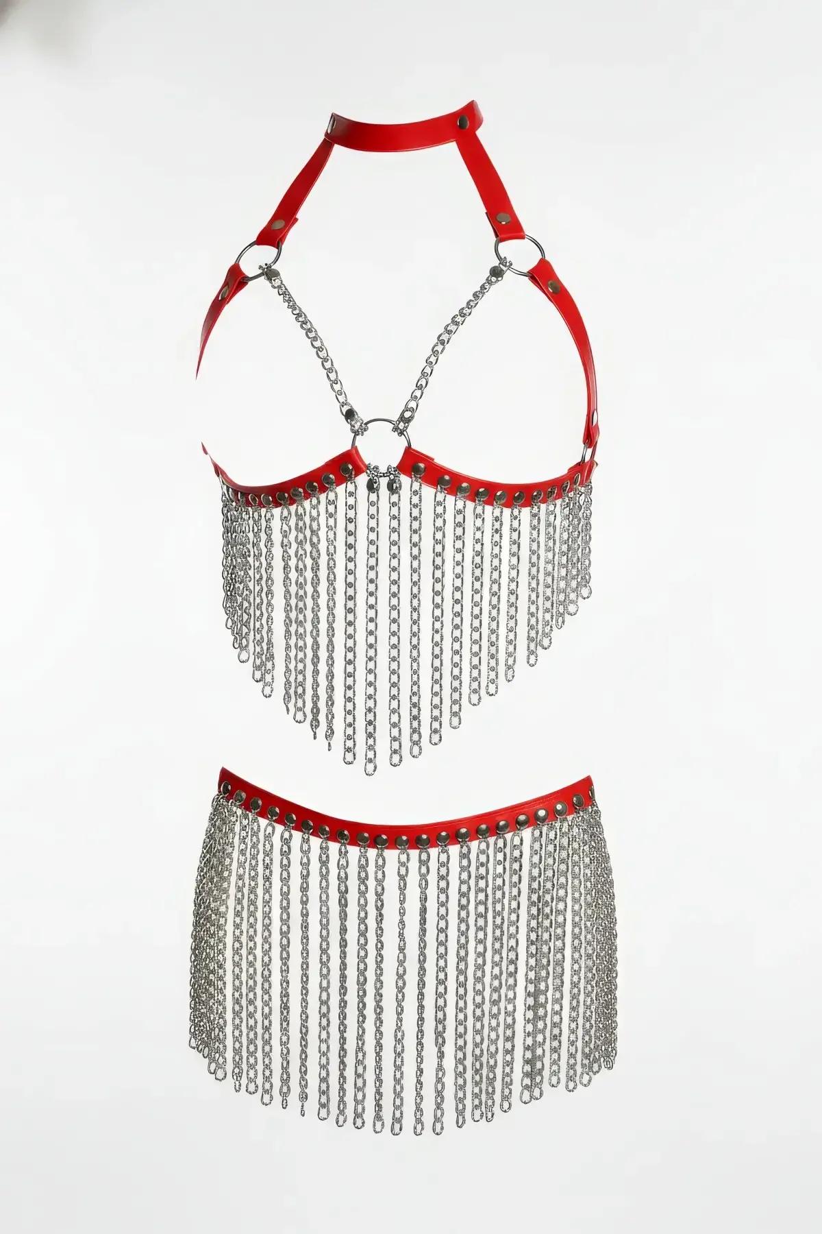 Chain Fringe Halter Harness & Waist Skirt Set