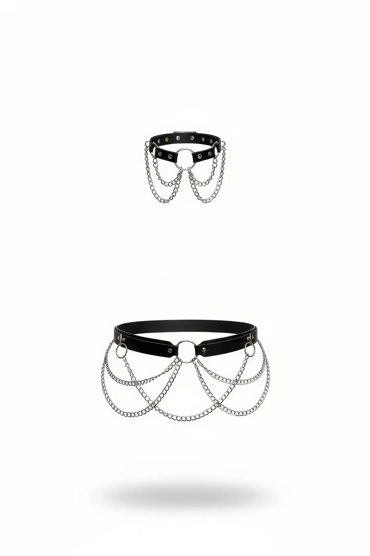 Chain Waist Harness with Draping Silver Hardware