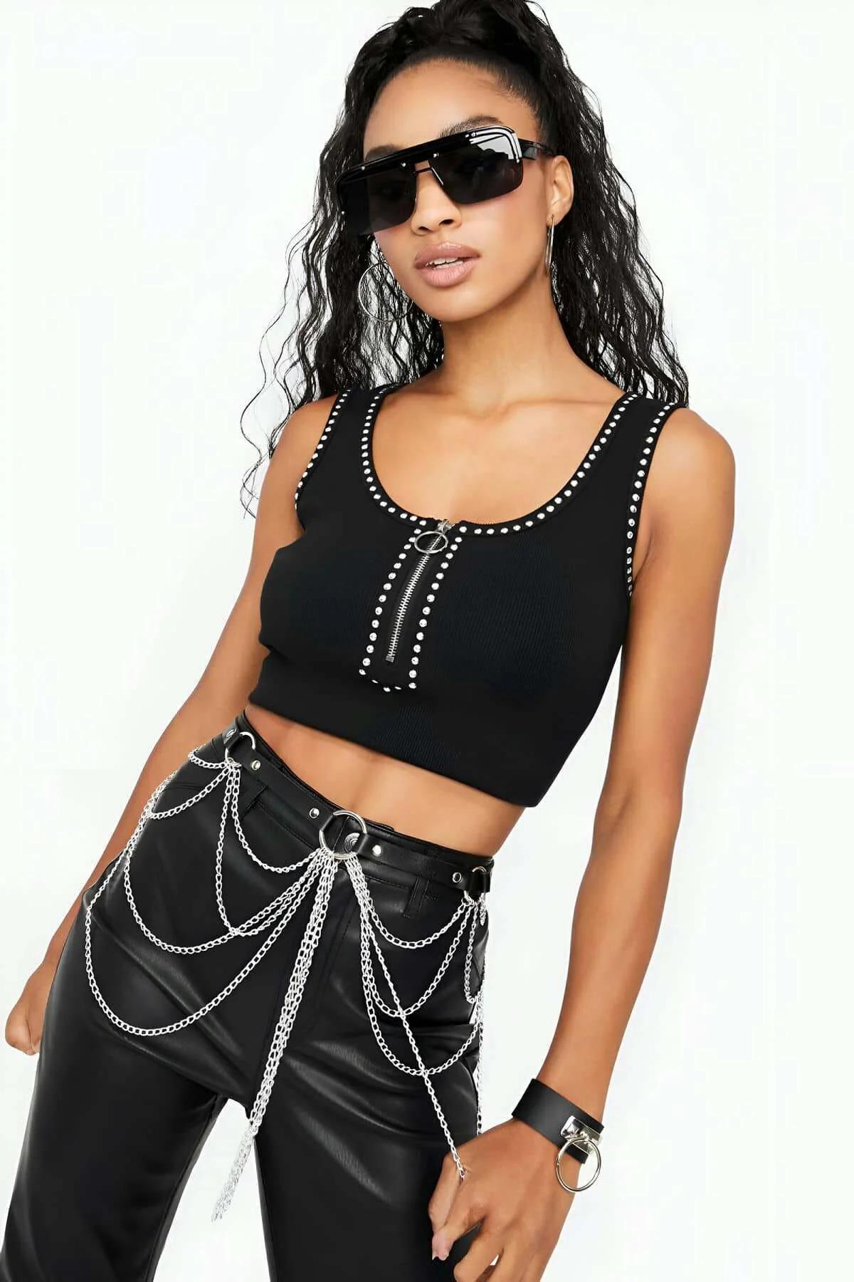 Women's Chain Belt Faux Leather Harness Style Accessory