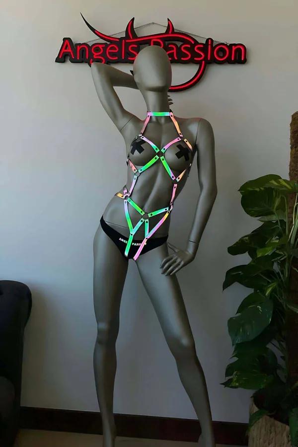 Iridescent Reflective Full Body Harness with Cross-Back Straps