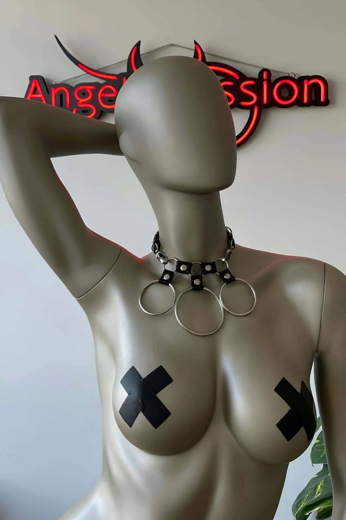 O-Ring Choker Harness with Star Accents