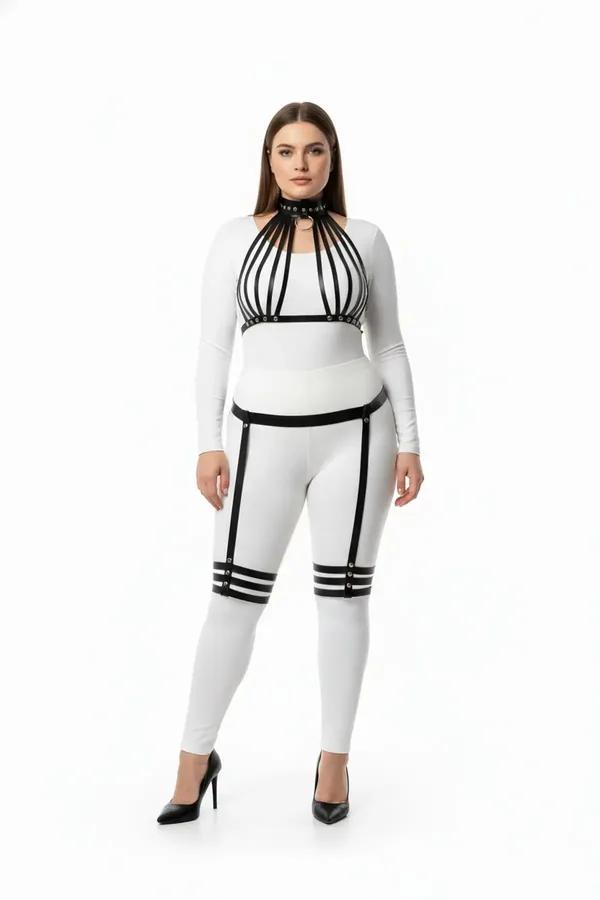 Faux Leather Full Body Harness with Thigh Garters