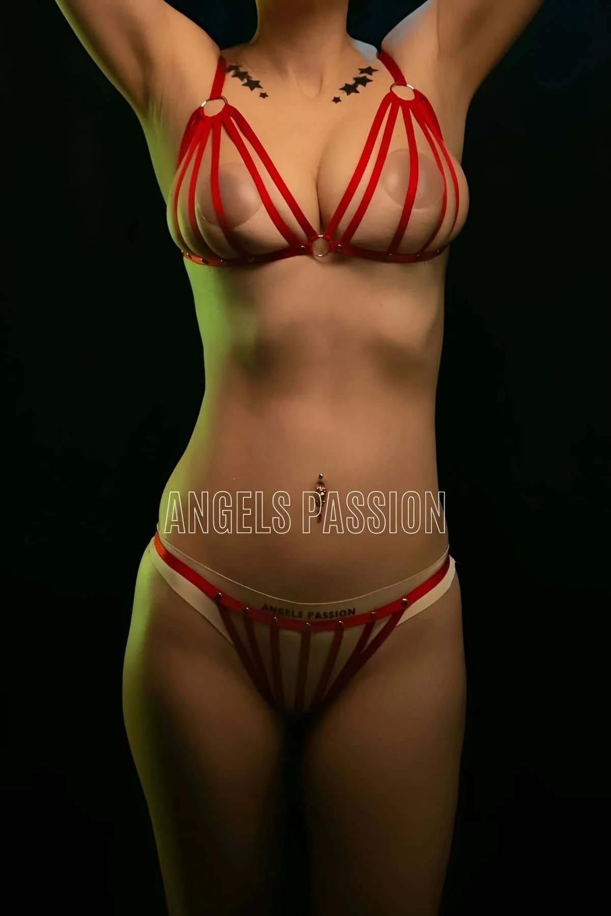 Red Strappy Harness Lingerie Set – Adjustable Bra & Thong