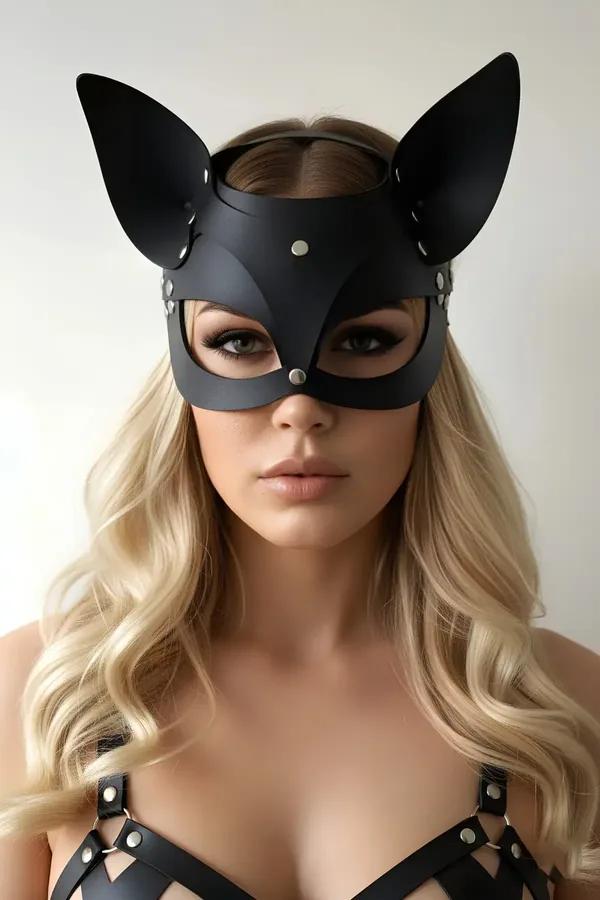 Faux Leather Cat Mask with Studded Ears