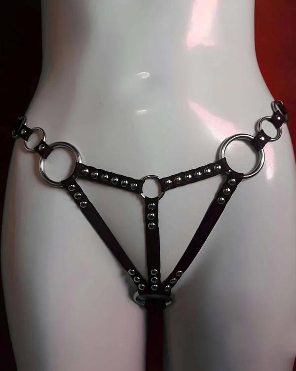 Black Faux Leather Waist & Crotch Harness with O-Rings
