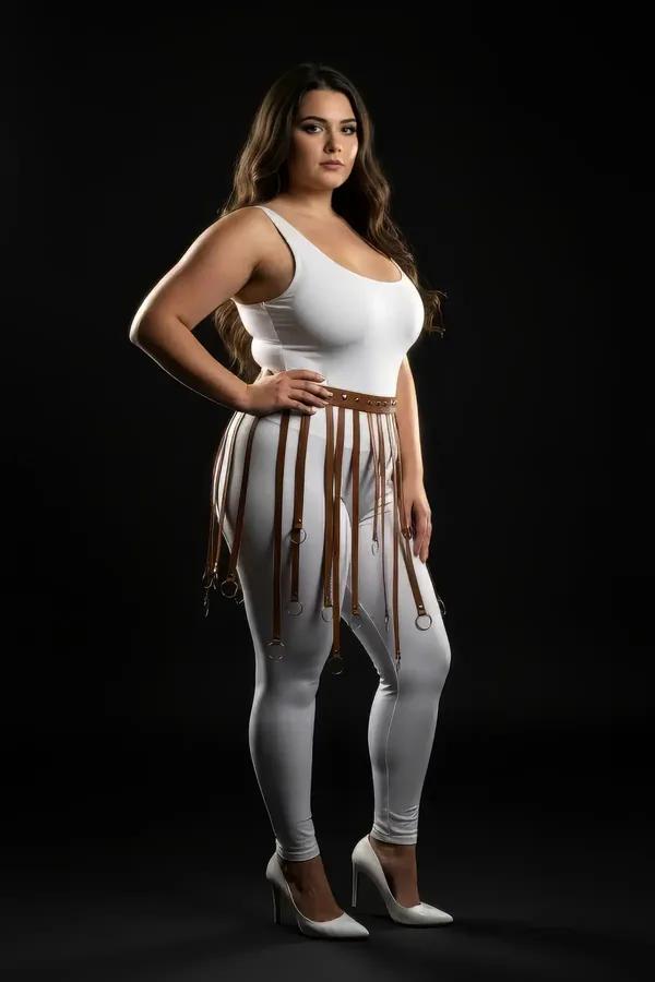 Faux Leather Fringe Skirt Harness with O-Ring Detail