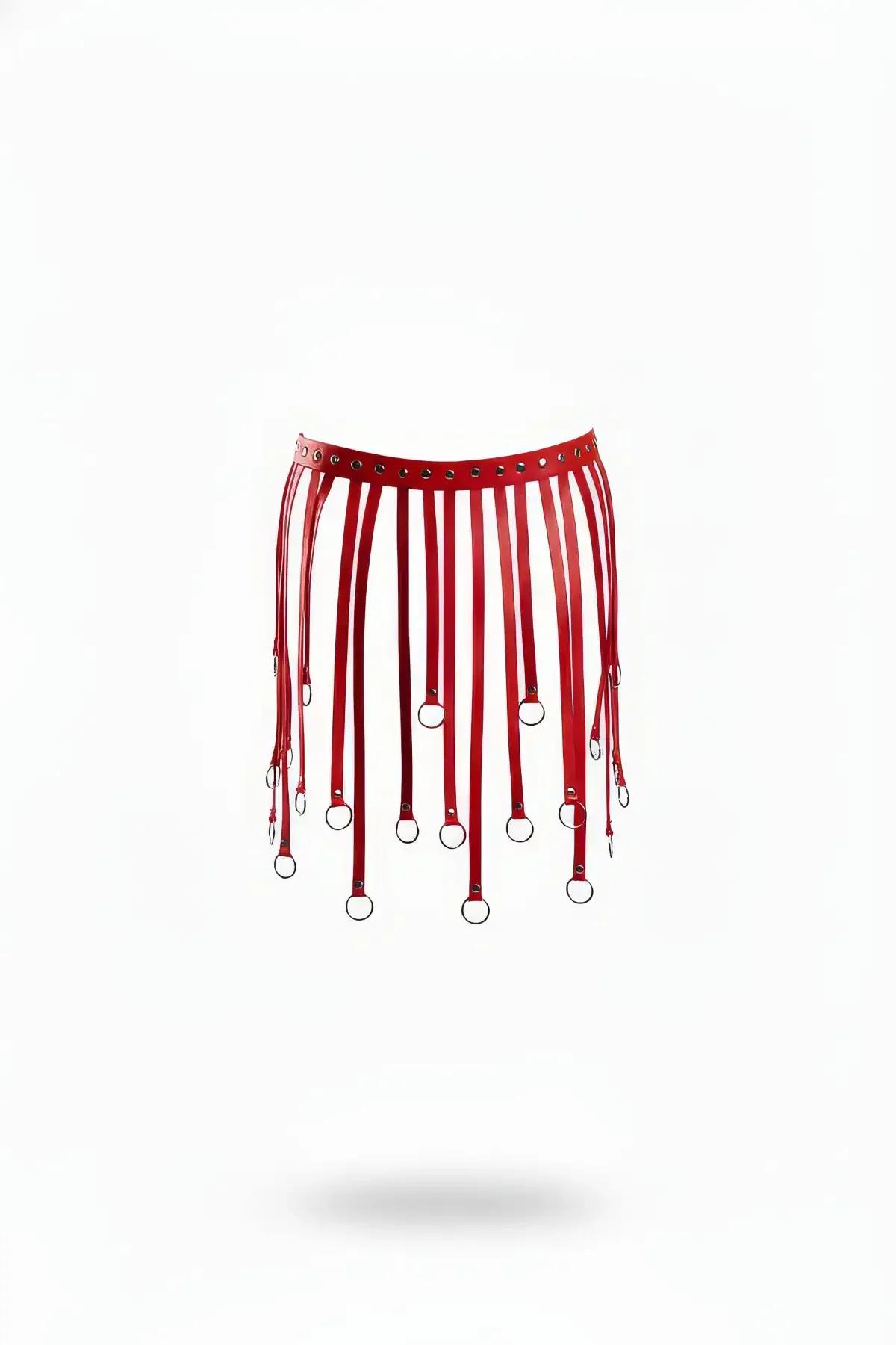Faux Leather Fringe Skirt with Metal Rings