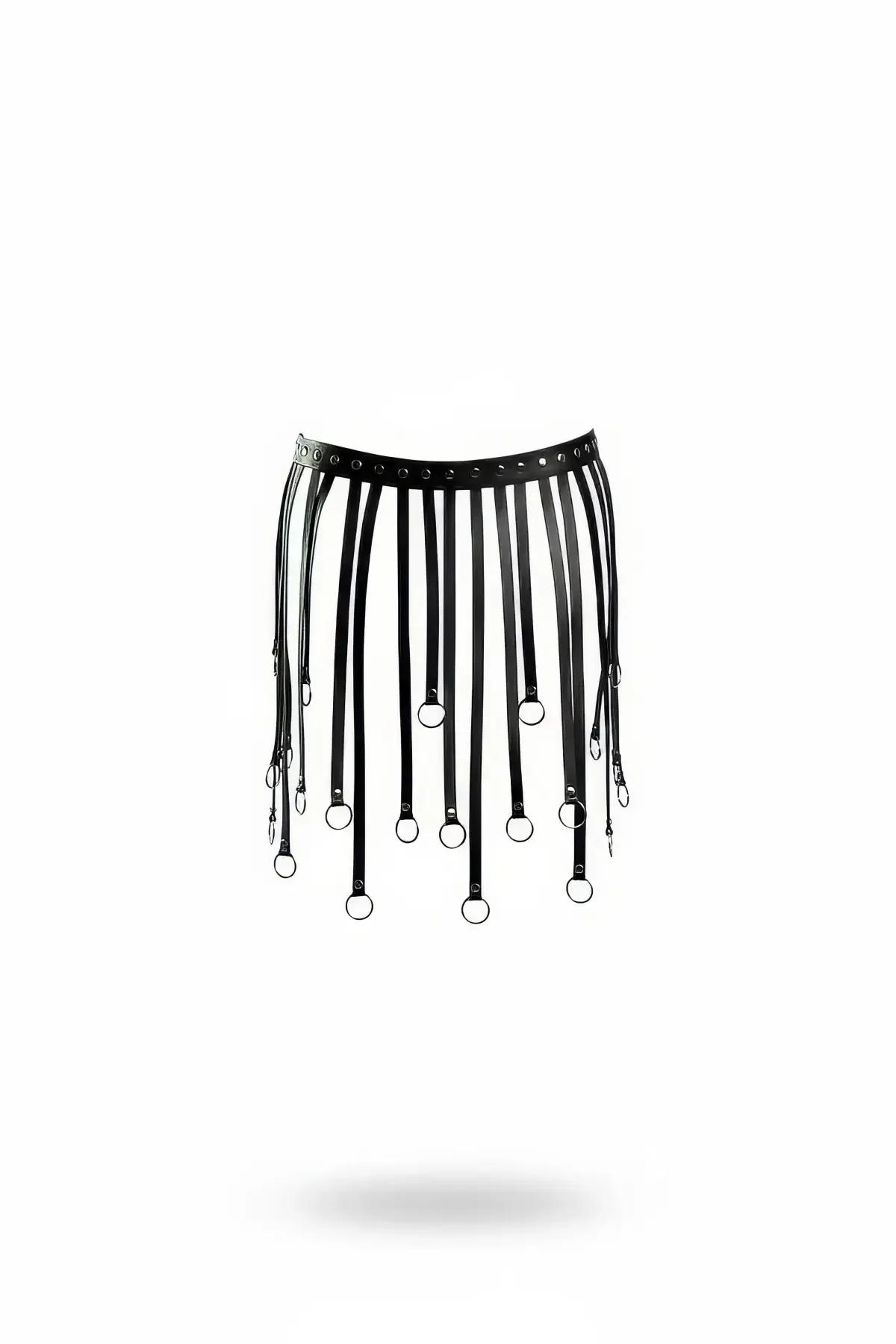 Faux Leather Fringe Skirt Harness with O-Ring Details