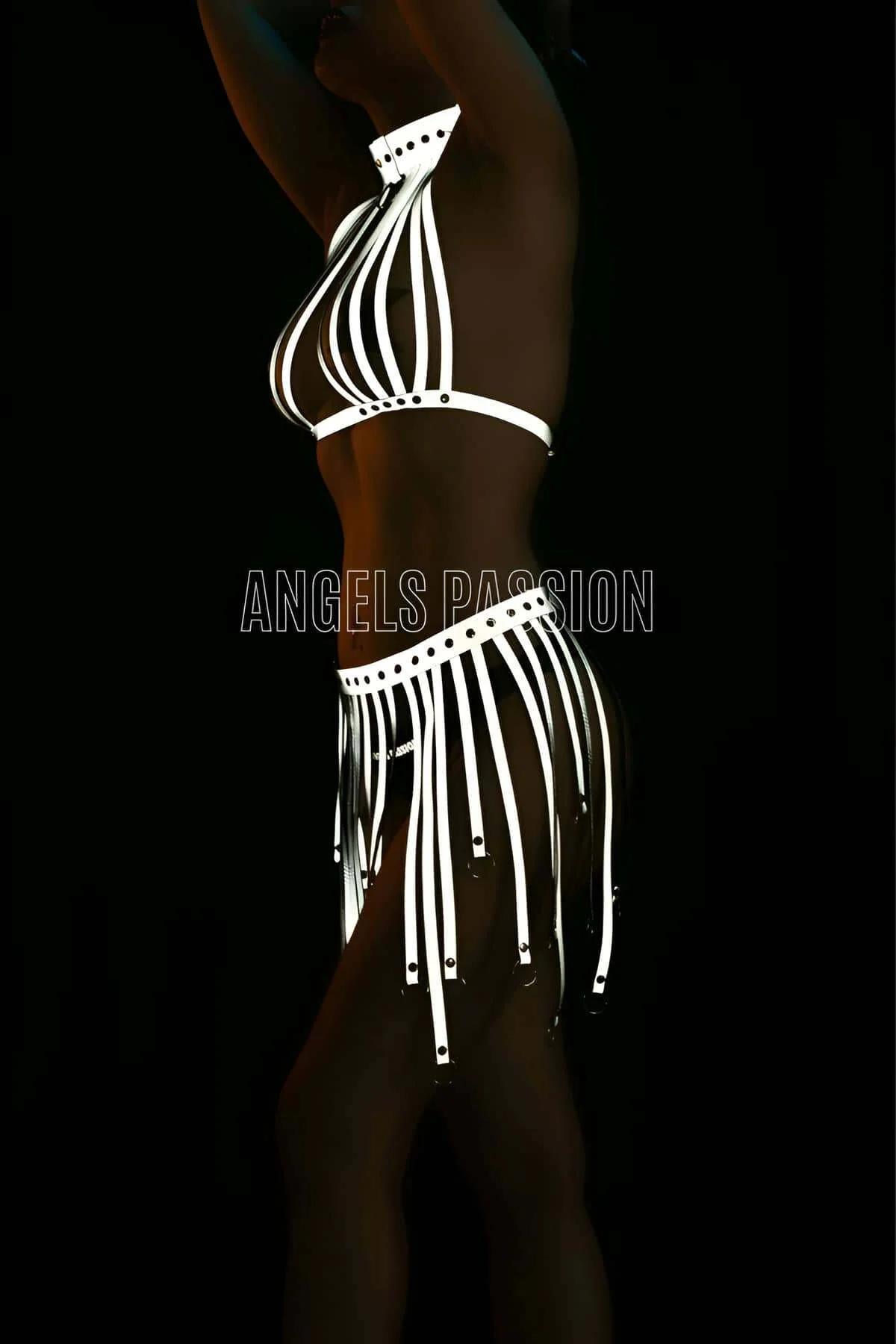 Reflective Festival Outfit Set - Harness Top & Skirt