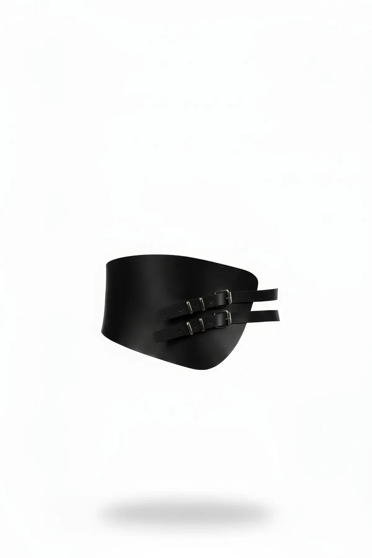 Wide Faux Leather Corset Belt with Double Buckle