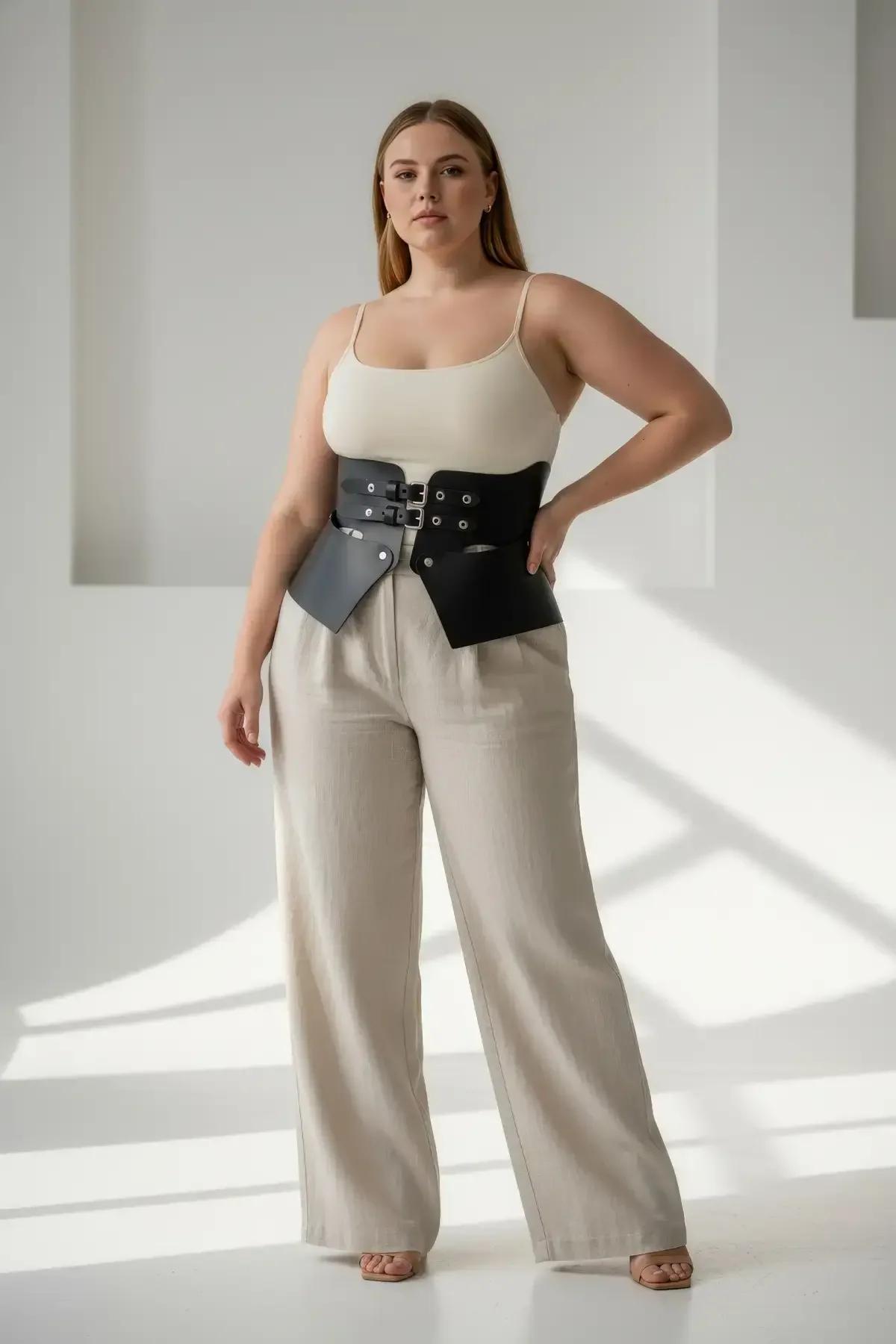 Wide Faux Leather Waist Cincher Harness Belt