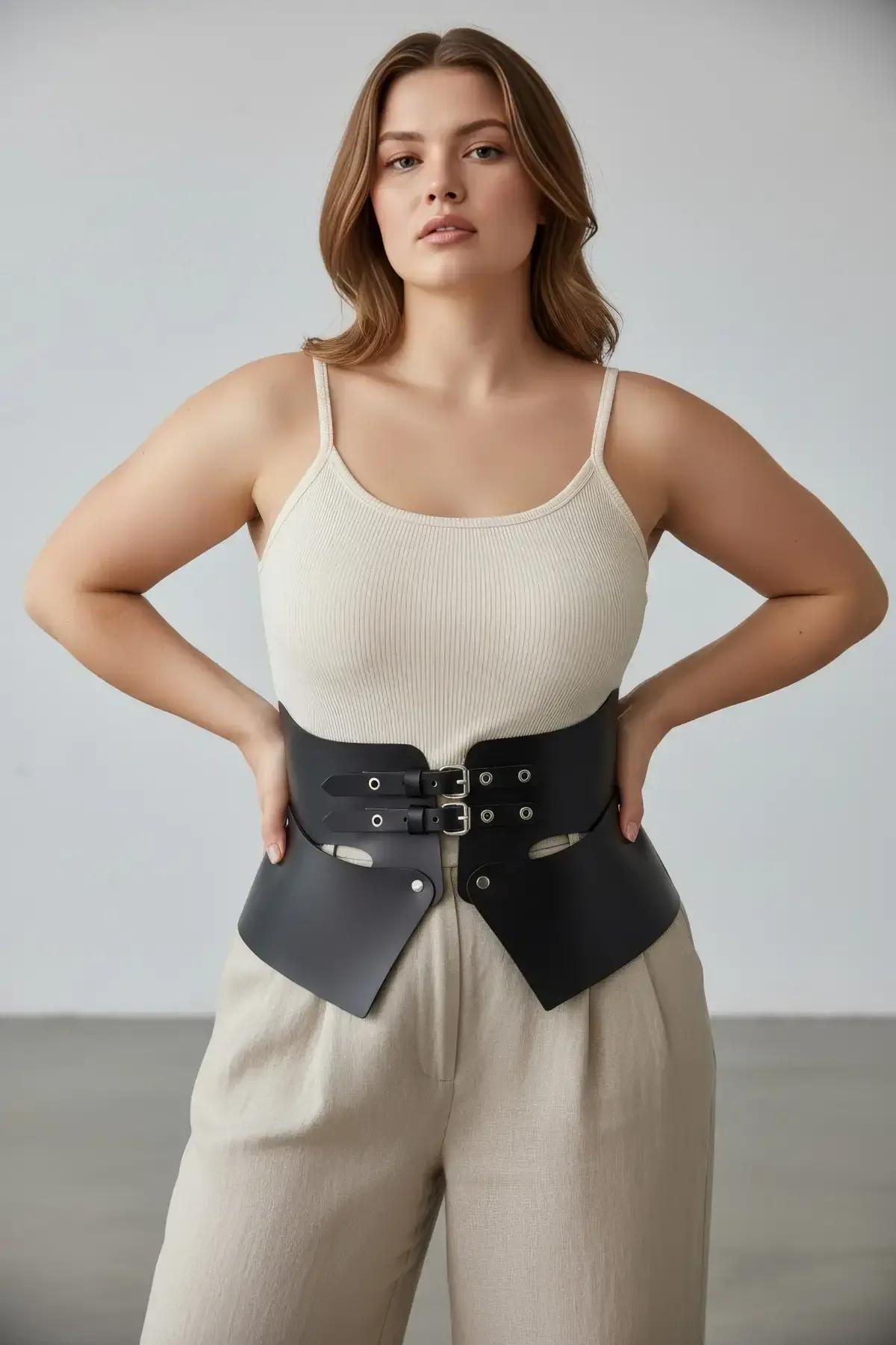 Wide Faux Leather Waist Cincher Harness Belt