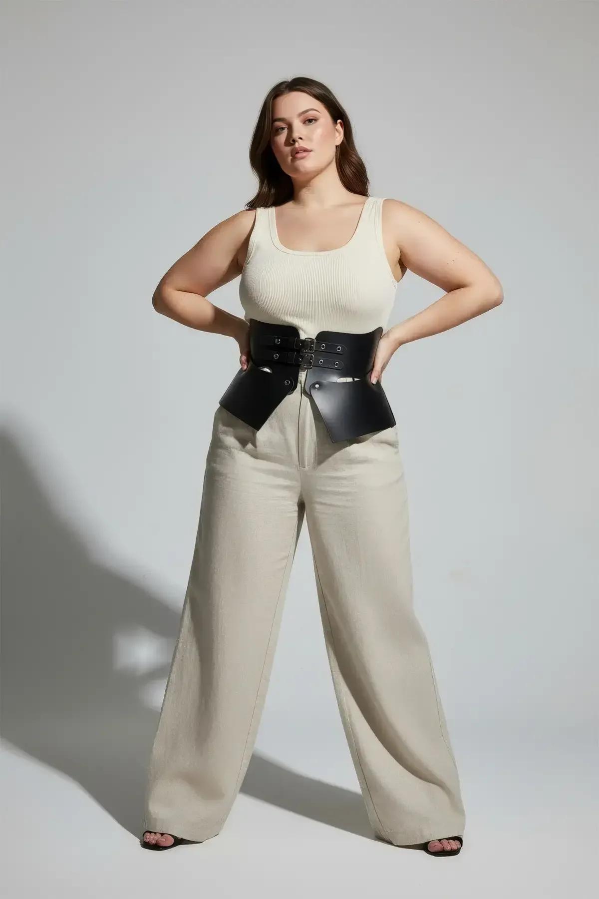 Wide Faux Leather Waist Cincher Harness Belt