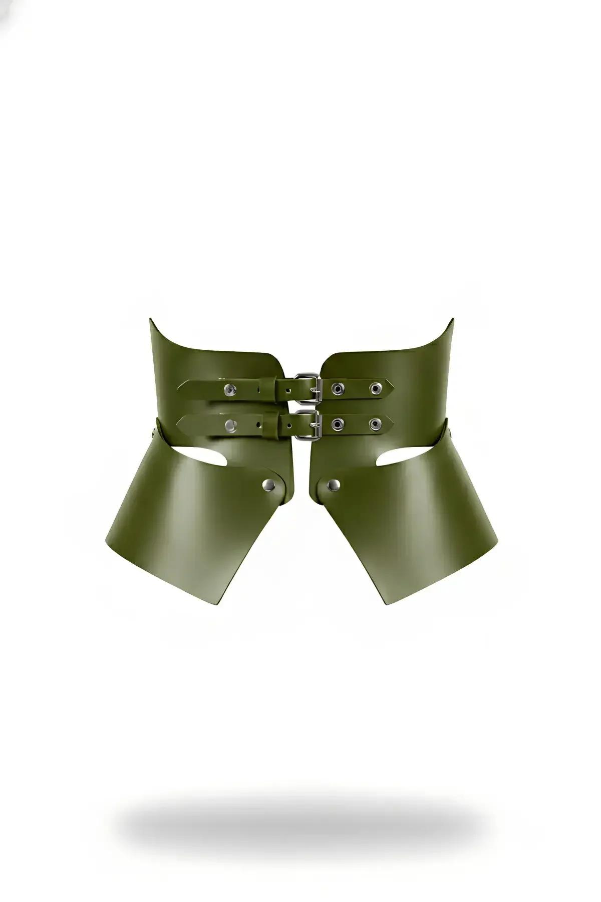Sculptural Waist Harness with Flared Faux Leather Panels