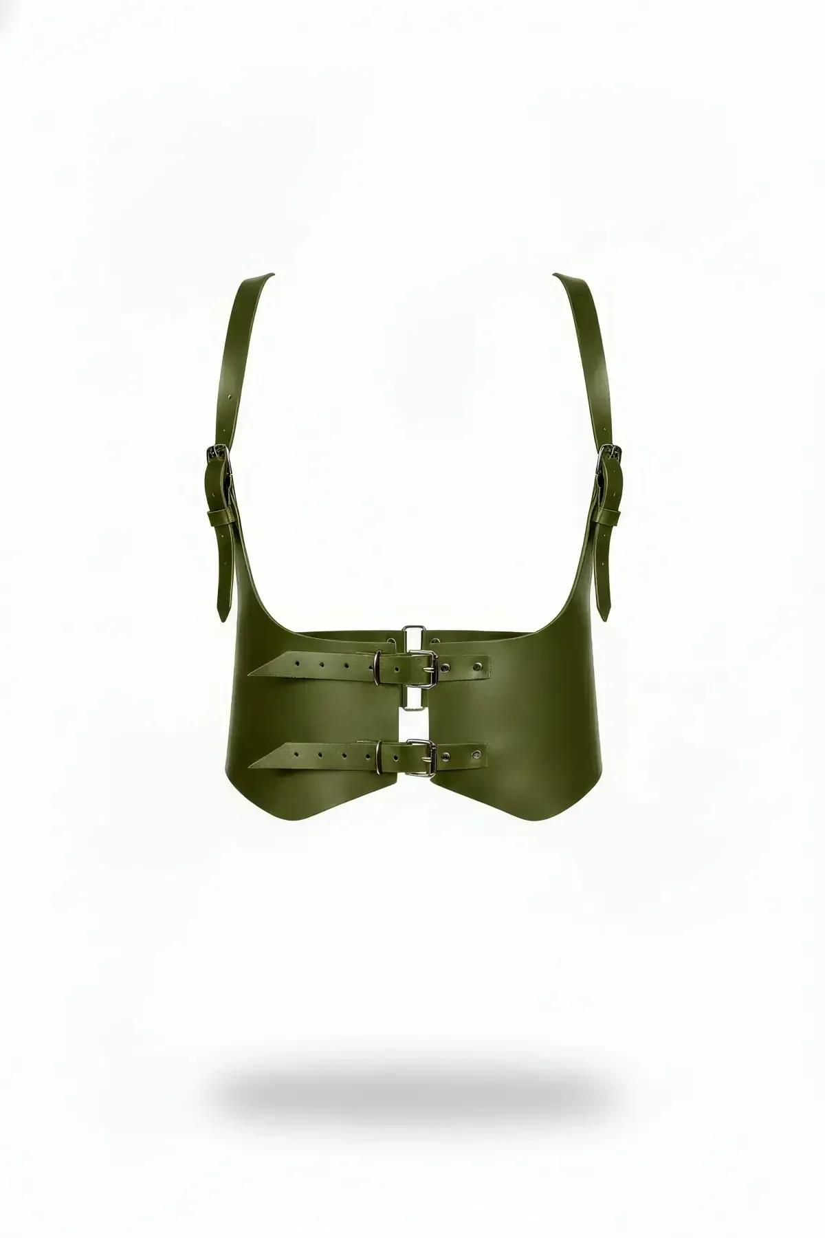 Olive Faux Leather Waspie Underbust Harness