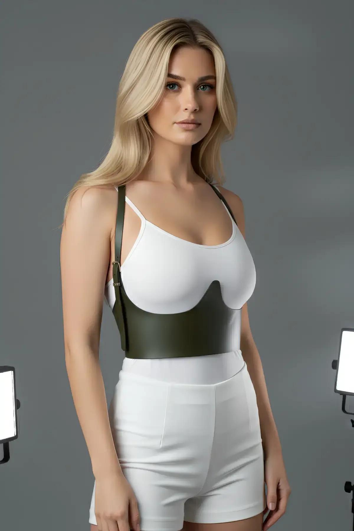 Olive Vegan Leather Underbust Harness Bustier