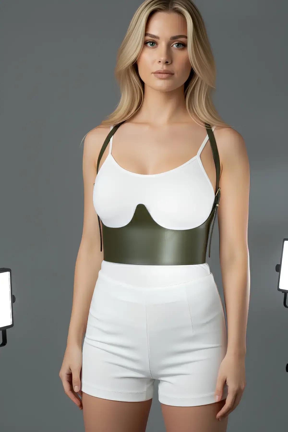 Olive Vegan Leather Underbust Harness Bustier
