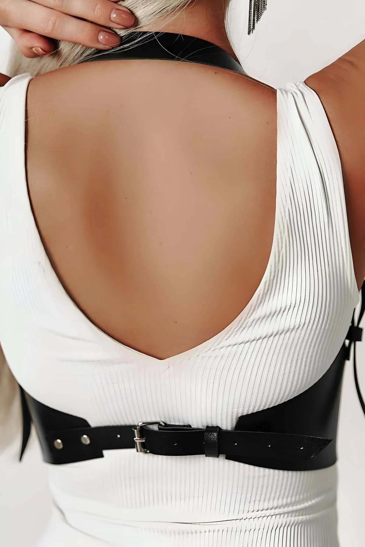 Womens Leather Harness Corset Belt - Adjustable Fit
